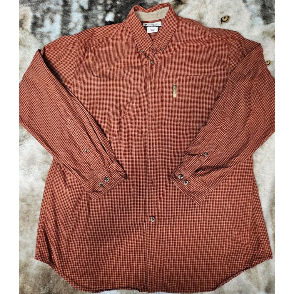 Columbia Shirt Mens L  Rust  Plaid Long Sleeve Cotton Button Down